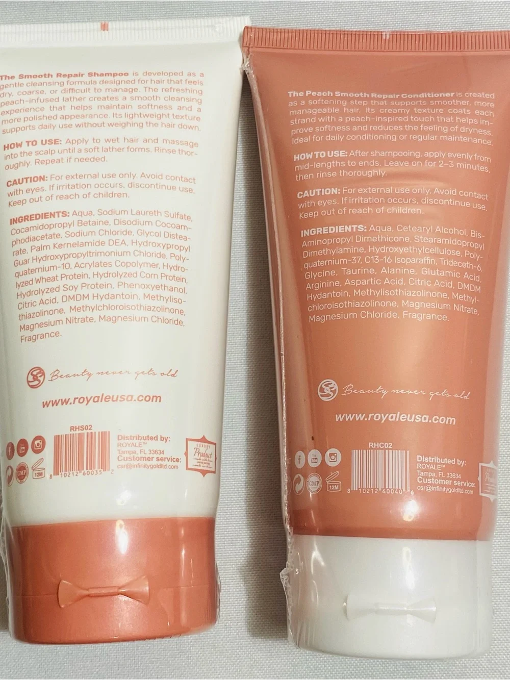 Royale Rescue Smooth Repair Peach Shampoo & Conditioner Set 150ml Sealed